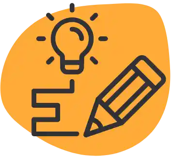 Icon Stift mit Weg zu Glühbirne mit orangem Hintergrund