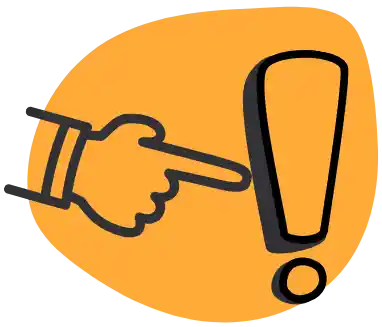 Icon Kopf mit Hand zeigt auf Ausrufezeichen mit orangem Hintergrund