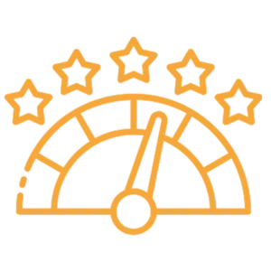 Icon orange, 5 Sterne und Geschwindigkeitsanzeige