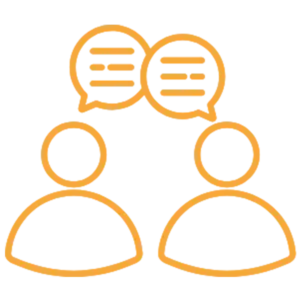 Icon orange, 2 Personen sprechen miteinander