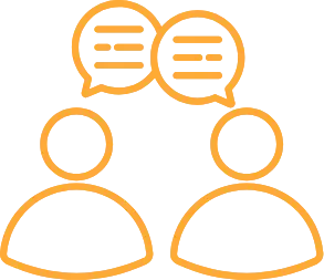 Icon orange, 2 Personen sprechen miteinander