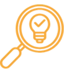 Icon orange Lupe mit Gluehbirne