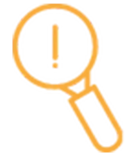 Icon orange Lupe mit Ausrufezeichen