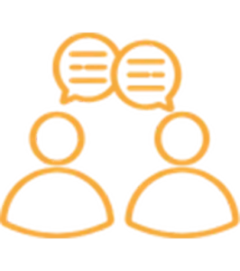 Icon orange 2 Maennchen mit Sprechblasen